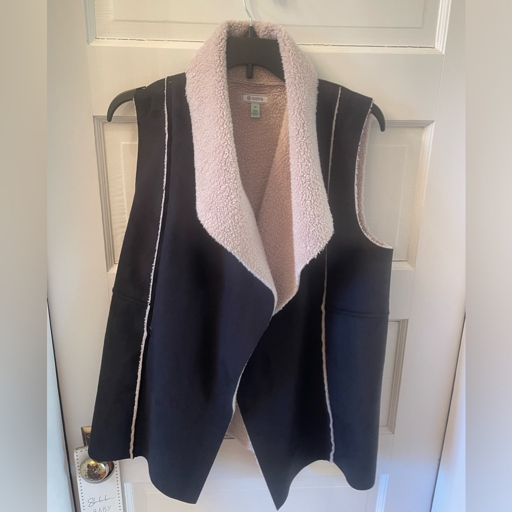 Black and cream faux shearling vest